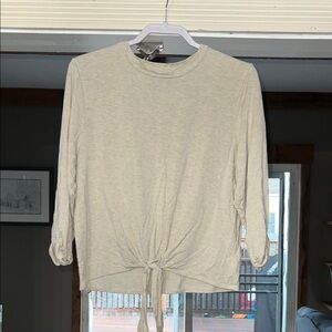 Express Beige Long Sleeve Tie-Front Top